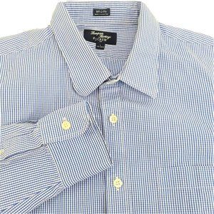 Thompson by J. Crew Shirt Mens Large Blue White Gingham 80's 2 ply Long Sleeve